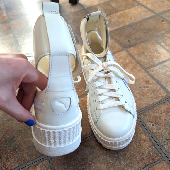 Puma White Platform Sneakers with Ankle Bands | Genuine Leather | Size 7 - Picture 3 of 6